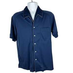 Retro Idletime Mens Navy Blue Short Sleeve Button-Up Shirt Size L